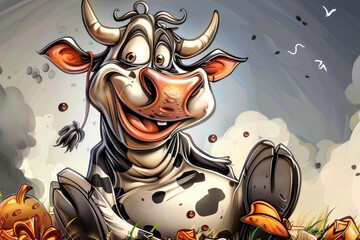 Discover the delightful illustration of a philanthropic cow using its wealth to support charitable causes, a unique and humorous approach to depicting generosity and social impact. - obrazy, fototapety, plakaty