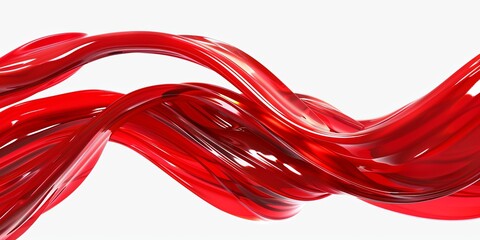 Elegant Red Silk Ribbon Waves, Luxurious Fluid Design - obrazy, fototapety, plakaty