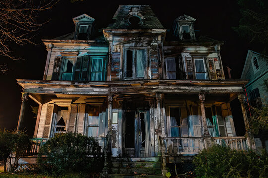 Front of creepy haunted house
