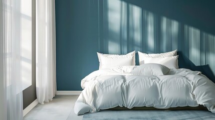Fototapeta premium luxury fluffy white bed in gray room 