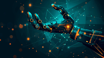 IOT and Automation Software concept as an innovation, improving productivity in technology and business processes. Automation icon in robotic hand. Vector illustration.