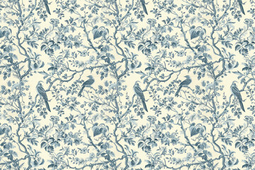 Toile floral pattern tapestry. Vintage botanical wallpaper pattern. Background image. Created with Generative AI technology