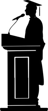 recommend clip art: A powerful silhouette of a graduate giving a speech at a podium, perfect for graduation ceremony programs and educational announcements