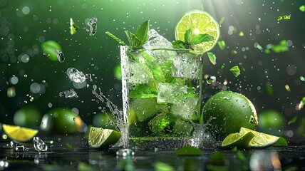 Exhilarating Mojito Cocktail Explosion with Fresh Lime and Mint