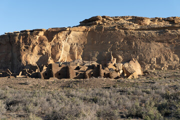Pueblo Bonito, the largest and best-known great house in Chaco Culture National Historical Park in...