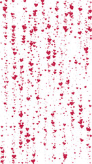 Red hearts scattered on white background.