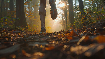 Olympic Runner's Path: Marathon Training Through a Forest at Sunrise