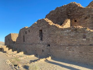 Pueblo del Arroyo great house at Chaco Culture National Historical Park in New Mexico. Chaco Canyon...