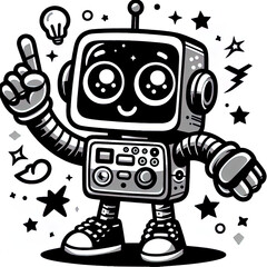 Fototapeta premium Ein schwarz weiß Vektor Bild eines kleinen süßen Roboters