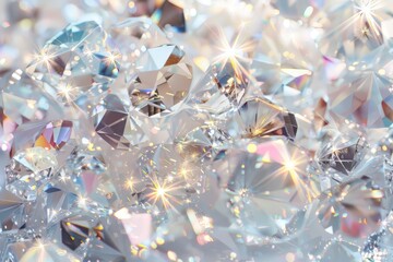 Dazzling gem-like sparkles shimmering against a soft transparent white background, symbolizing preciousness and luxury