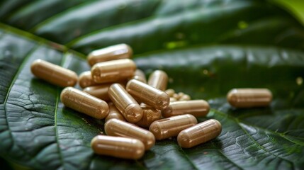 Bunch of pills on a leaf