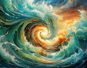 tempestuous whirlpool texture, symbolizing a battle, with swirling waters and the clash of fate versus free will