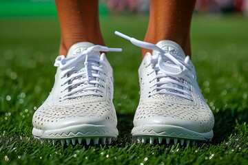 Close Up of Persons White Tennis Shoes
