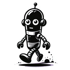 Fototapeta premium Ein schwarz weiß Vektor Bild eines kleinen süßen Roboters