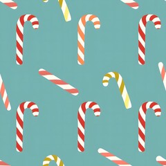 simple pattern of candy canes, teal background