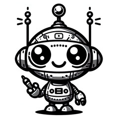 Ein schwarz wei&szlig; Vektor Bild eines kleinen s&uuml;&szlig;en Roboters