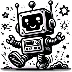 Fototapeta premium Ein schwarz weiß Vektor Bild eines kleinen süßen Roboters