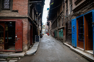 street. view of kathmandu old town, nepal	