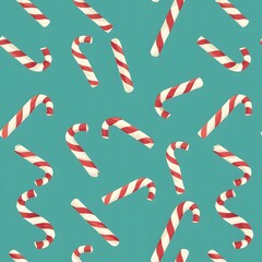simple pattern of candy canes, teal background