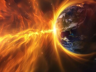 A large solar flare engulfs the Earth, causing a geomagnetic storm and widespread destruction.