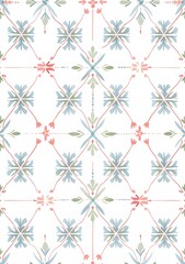 simple symmetrical pastel blue and green pattern with flowers