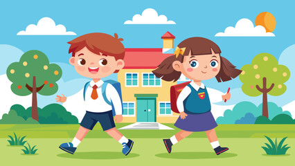 Obraz na płótnie Canvas vector-illustration-of-two-kids-in-school-uniform