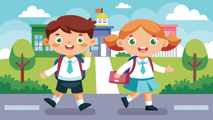 Obraz na płótnie Canvas vector-illustration-of-two-kids-in-school-uniform
