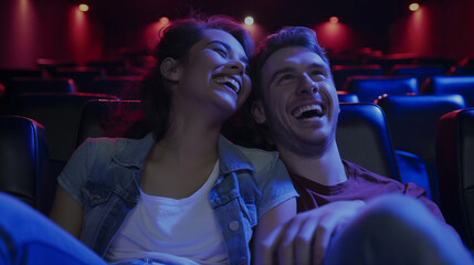 Casal feliz no cinema assistindo um filme 
