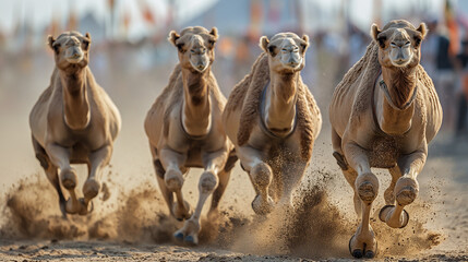 19. Eid Camel Race: Spectators cheer on as camels thunder down the racetrack, their hooves kicking up clouds of dust as they vie for victory in a thrilling display of speed and agi