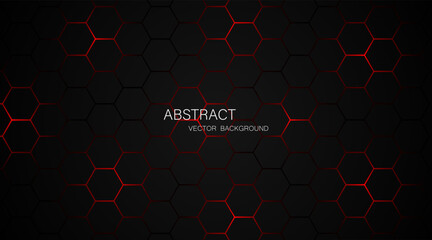 Black steel mesh background with red glow lines with empty space for design. Modern technology innovation concept. vector illustration background  © Natt