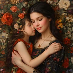 Mother and daughter Hugging Each Other. Generative AI