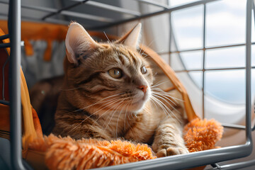 Cozy Cat Travels in Plane Cabin Comfort. Generative AI