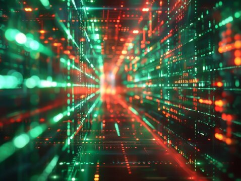 Two parallel neon graphs depicting direct and inverse correlations, bright green and red neon lines, futuristic digital style