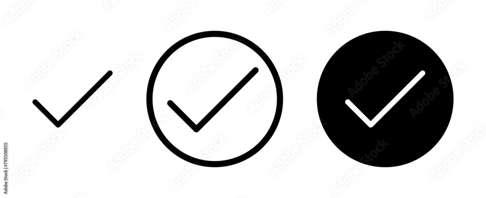 Poster Check vector icon set. checkmark vector icon. accept, verify or done check mark sign. right checkbox button suitable for apps and websites UI designs.