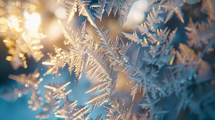 Side Angle Shot of Frost Patterns on Windowpane - obrazy, fototapety, plakaty