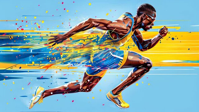 athlete runner in frozen motion and abstract background