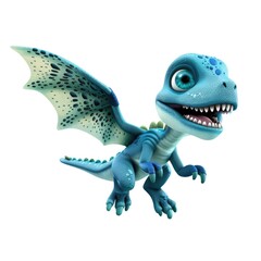 A charming 3D young dinosaur with oversized, expressive eyes and expansive wings