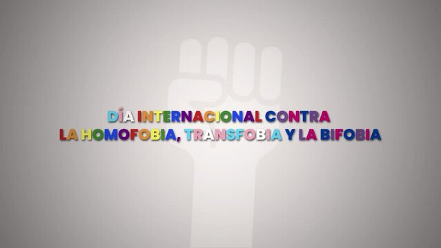 D&iacute;a Internacional contra la Homofobia, la Transfobia y la Bifobia, texto en fondo blanco con mano.