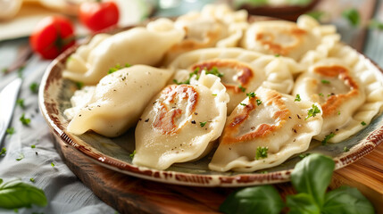 Homemade Dumplings with Sour Cream - Eastern European Cuisine, Pierogi - Traditional Polish Food