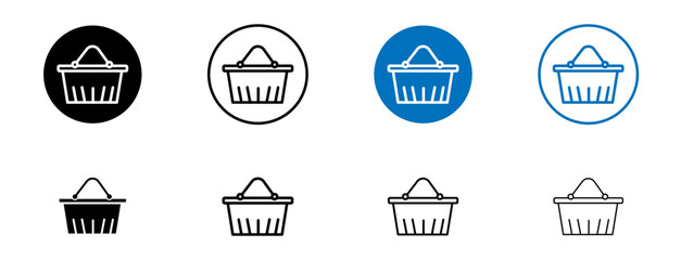 Shopping basket icon set. supermarket grocery buy basket icon in black and blue and blue color.