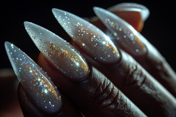 Blackened hand with perfect shiny manicure