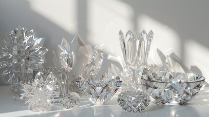 Exquisite crystal arrangements adding a touch of opulence and luxury to a pristine white background