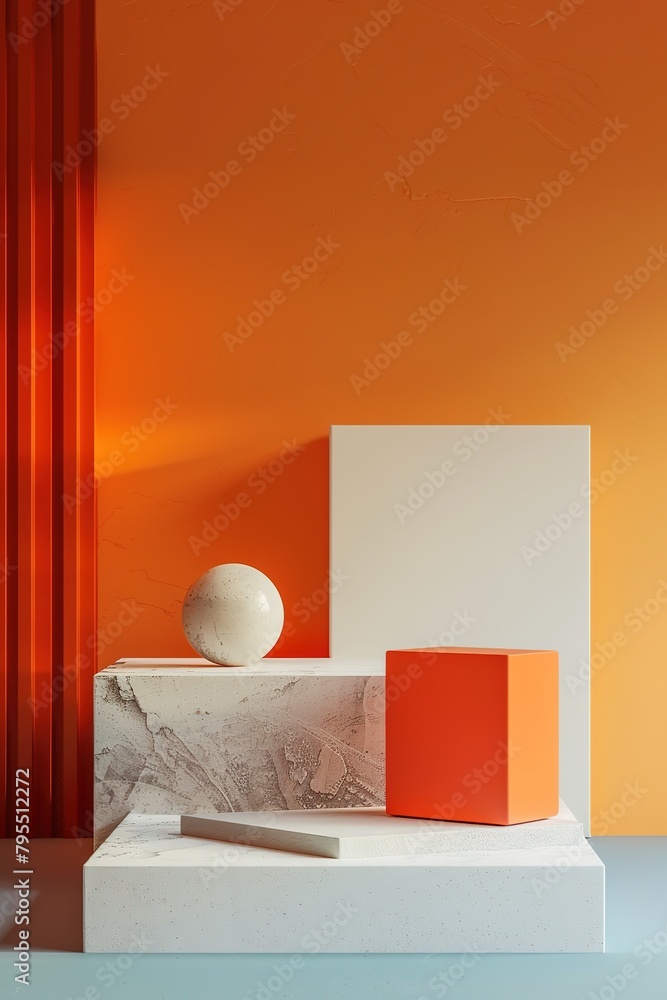 Poster minimalistic still life composition with geometric objects on a textured surface.