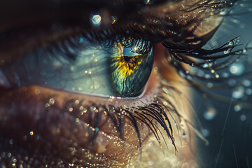 Сlose up of eye with tears. Tears therapy.