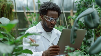 Scientist Analyzing Plants in Greenhouse