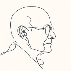 The profile of an elderly man with glasses. A simple continuous line depicting a male profile. The drawing is made in a minimalistic style.