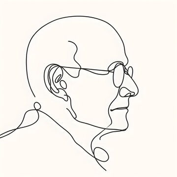 recommend clip art: The profile of an elderly man with glasses. A simple continuous line depicting a male profile. The drawing is made in a minimalistic style.