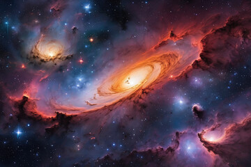Fototapeta premium Generative Ai, AI Generated art, Beautiful view of the colorful galaxies/nebula, Colorful cosmic, Beautiful view of nebulae with star-studded stars, beautiful view of the colorful Milkyway of space