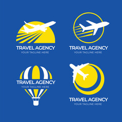Travel tour agency company brand plane logo design badge label design collection
