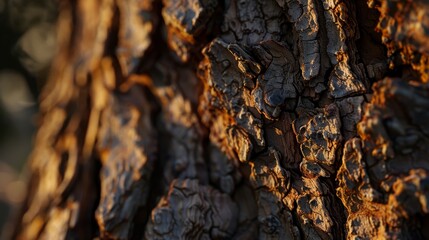 Close-Up Shot of Tree Bark Texture in Soft Evening Glow